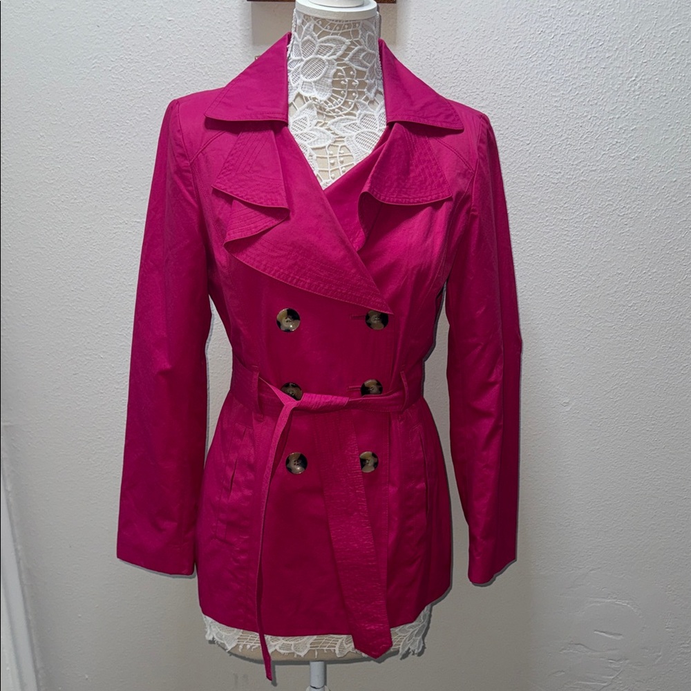 London Fog Fuchsia Double-Breasted Trench Coat